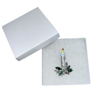 Vintage signed Gerrys Elegant Silver Candle Ornament with Holly Accents brooch.